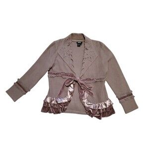 Radzoli Sweater Vintage Women Large Wool Cardigan Ruffle Velvet Pearls Pierced